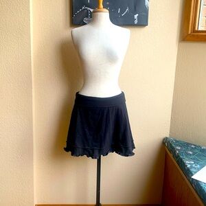 Crow’s Cloth indie goth stretch full satin ruffle mini skirt fold-over waistband